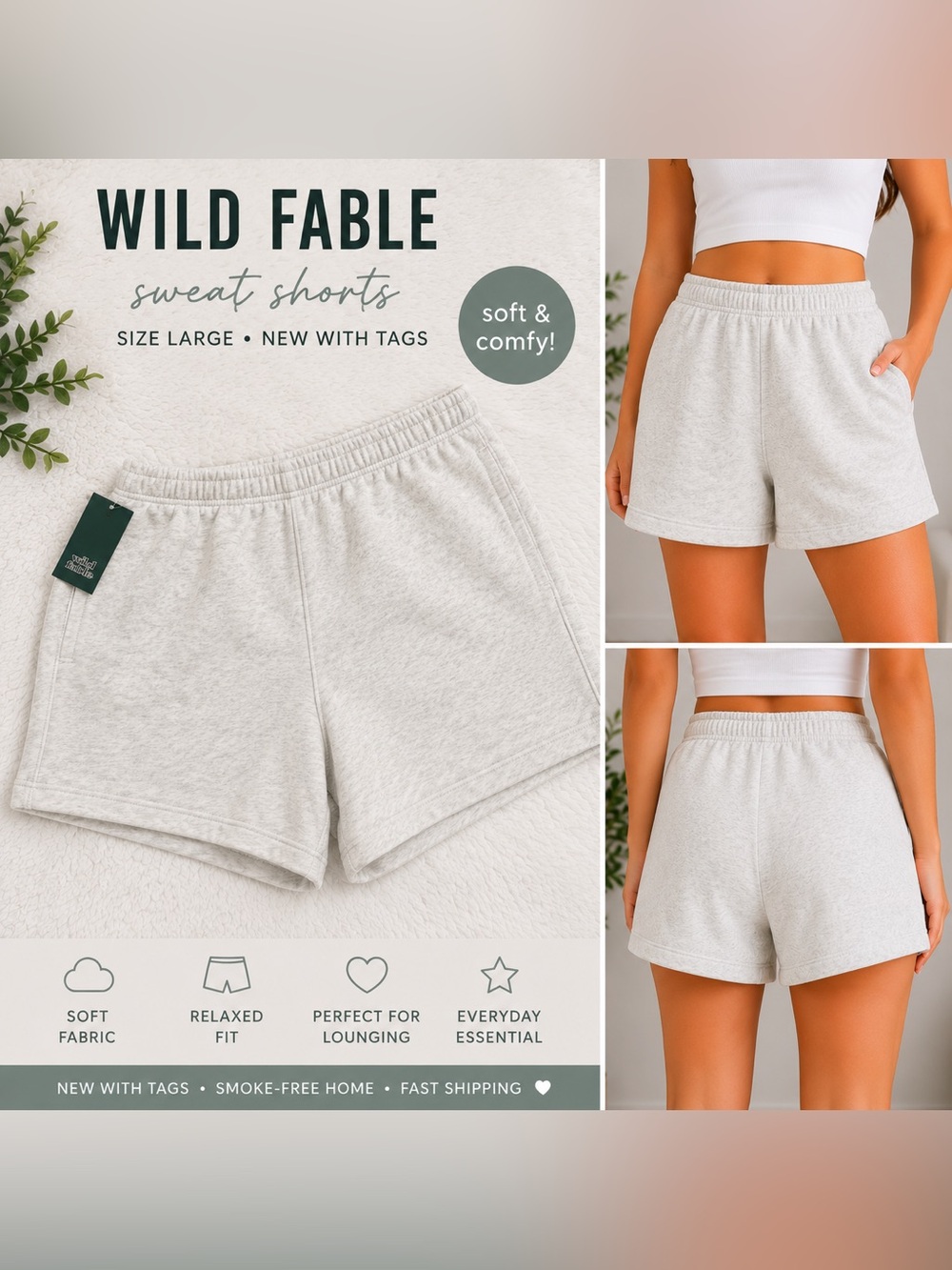 Wild Fable Sweat Shorts Women’s Large Heather Gray Lounge Shorts NWT - Picture 1 of 1